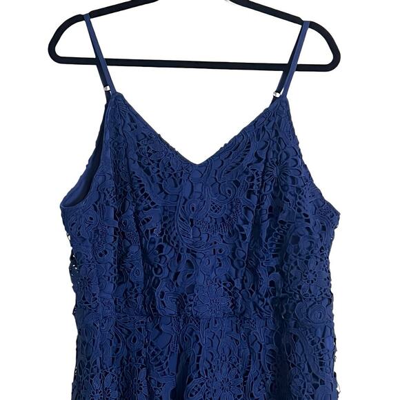 K. Jordan 1X Navy Lace Dress Lined Spaghetti Straps Wedding Guest Cocktail - Picture 3 of 12